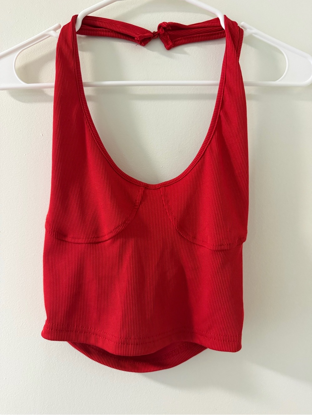 SHEIN Halter Crop Top Womens XS Red Like New Ribbed Scoop Neck Tie Back